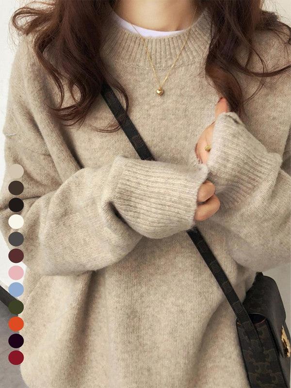 Women's Solid Drop Shoulder Long Sleeve Sweater Pullover, Casual Fashion Round Neck Jumper for Fall & Winter, Women's Knitwear for Daily Wear