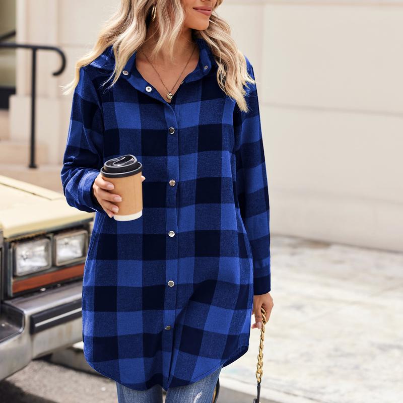 ZEAGOO Black Friday Flannel for Women 2024 Fashion Long Sleeve Plaid Button Down Shirts Shacket Blouse Top with Pockets jacket Casual Collar S-XXL