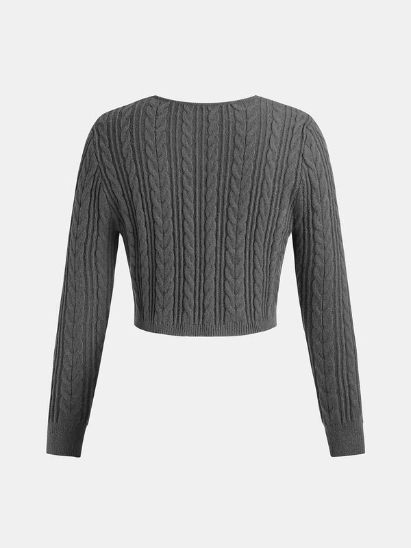 YOZY Women's Solid Color Twist Textured Tie Front Crop Cardigan, Casual Long Sleeve Open Front Knitwear for Fall & Winter, Fashion Women's Knit Clothing for Daily Wear