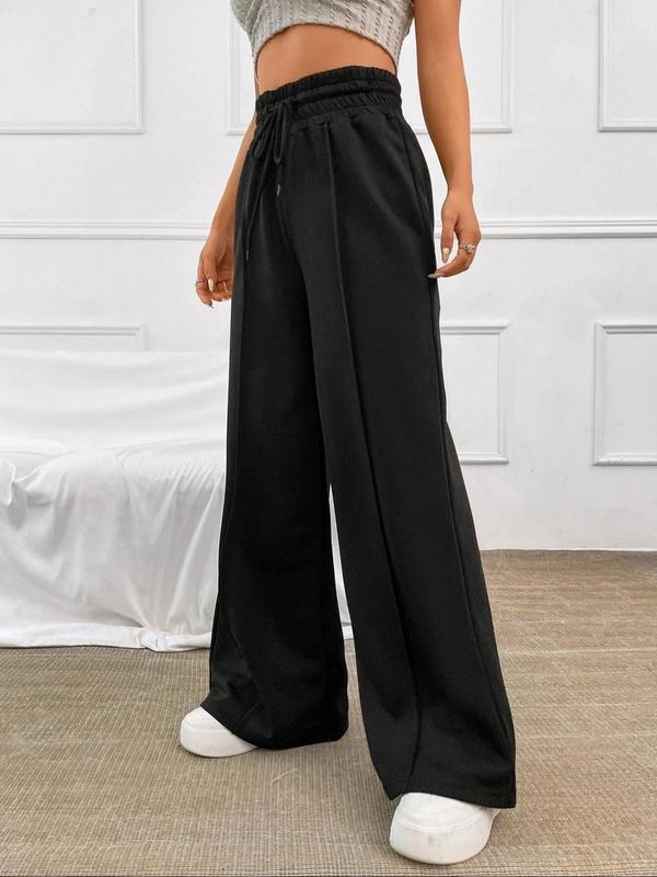 Women's Drawstring High Waist Wide Leg Pants, Casual Comfy Solid Trousers for Fall, Women's Bottoms for Daily Wear, Downtown Girl Clothes  Preppy 80s Clothes