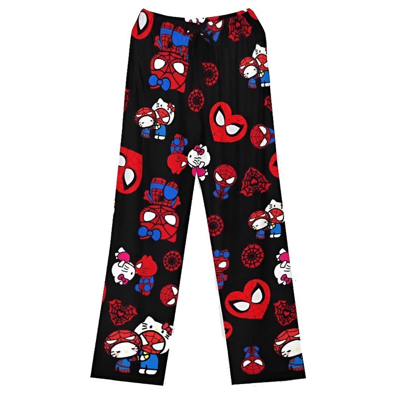 Chrismas Pajamas Anime Pants for Women Men Cartoon Spider Cats Cute All Over Print Sleep Casual Bottoms