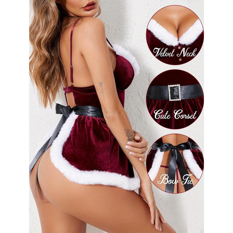 Women's Christmas Underwear Christmas Girl Pajamas Dress Red Velvet Christmas Underwear Suit