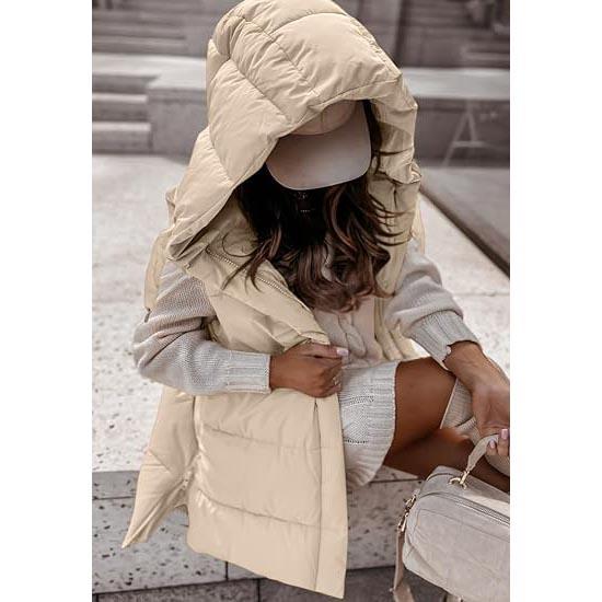 Goranbon Womens Winter Hooded Puffer Vest Side Zip up Cotton Padded Jacket Coat