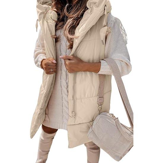 Goranbon Womens Winter Hooded Puffer Vest Side Zip up Cotton Padded Jacket Coat