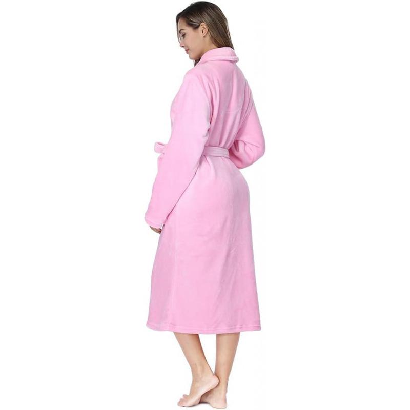 Womens Bathrobe Ladies Fleece Plush Warm Long Robes Fleece Nightgown Sleepwear Womenswear Loungewear