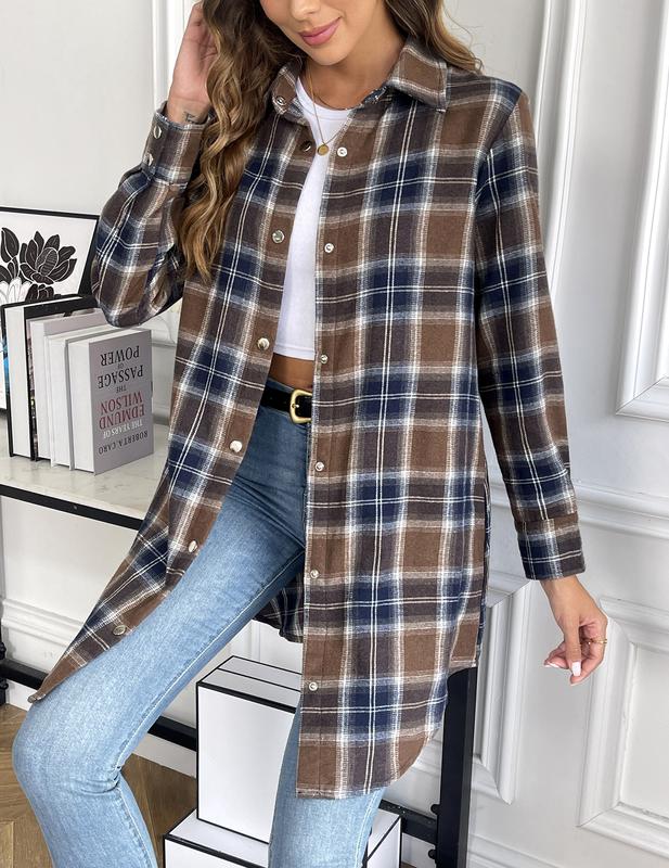 ZEAGOO Black Friday Flannel for Women 2024 Fashion Long Sleeve Plaid Button Down Shirts Shacket Blouse Top with Pockets jacket Casual Collar S-XXL