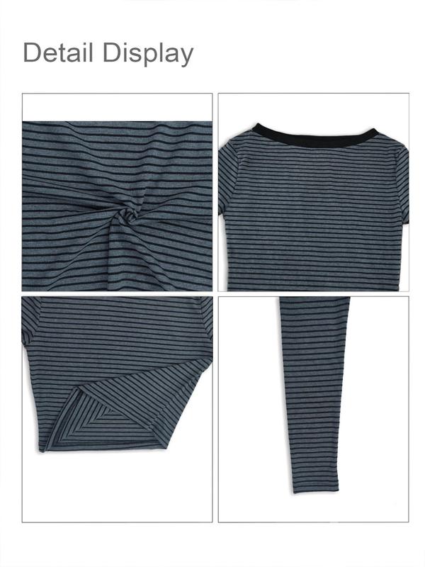 Women's Striped Print Asymmetrical Neck Tee, Casual Long Sleeve T-shirt for Daily Wear, Ladies Clothes for All Seasons