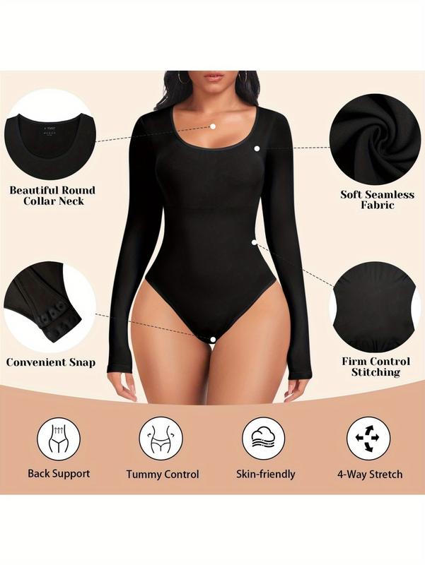 1  count  Bodysuit Shapewear for Women Tummy Control Thong Seamless Long Sleeve Body Shaper Tops Round Collar Slimming Body Suit