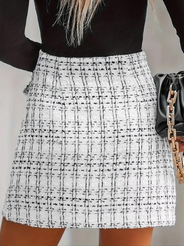 Women's Plaid Print Button Decor High Waist Skirt, Casual A Line Short Skirt For Spring & Fall, Ladies Clothes For Daily Wear