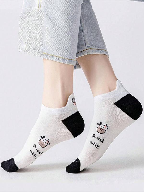 Women's 5 Pairs Cartoon Cow Print Ankle Socks, Summer 2024 Cute Soft Comfy Breathable Low Cut Socks for Daily Wear, Multipack Knit Ankle Socks, Ladies Socks & Hosiery