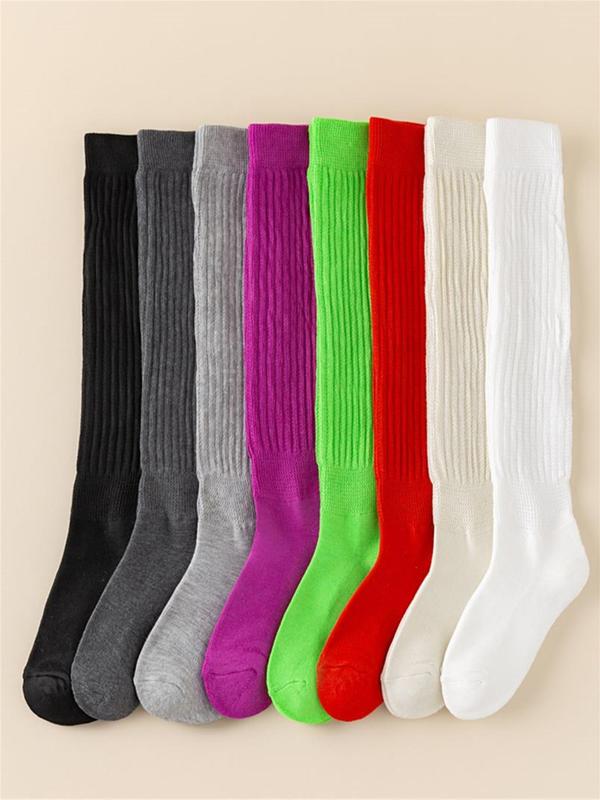 Women's Solid Over The Calf Socks, Casual Comfy Breathable Socks for Daily Wear, Women's Socks for Fall & Winter