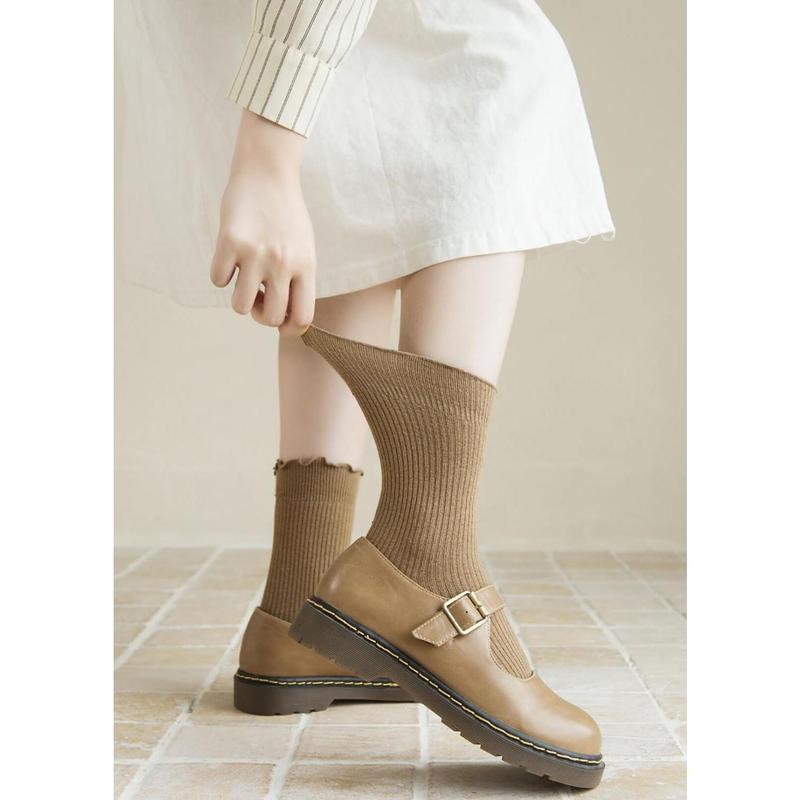 Ruffle Cute Frilly Socks for Women Girl Neutral Aesthetic Boot Slouch Cotton Crew Socks Lettuce Trim Fashion