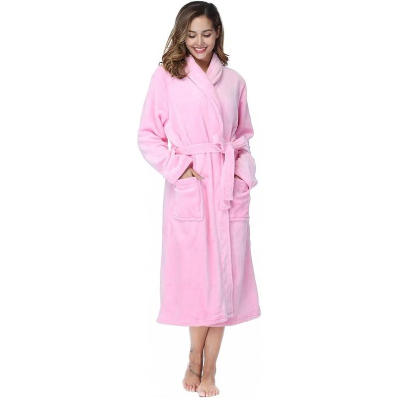 Womens Bathrobe Ladies Fleece Plush Warm Long Robes Fleece Nightgown Sleepwear Womenswear Loungewear