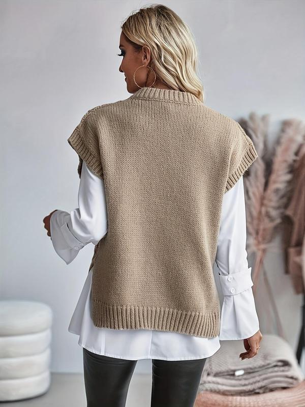 Women's Plain Sweater Vest, Casual Sleeveless Round Neck Jumper Vest for Fall & Winter, Women's Knitwear for Daily Wear