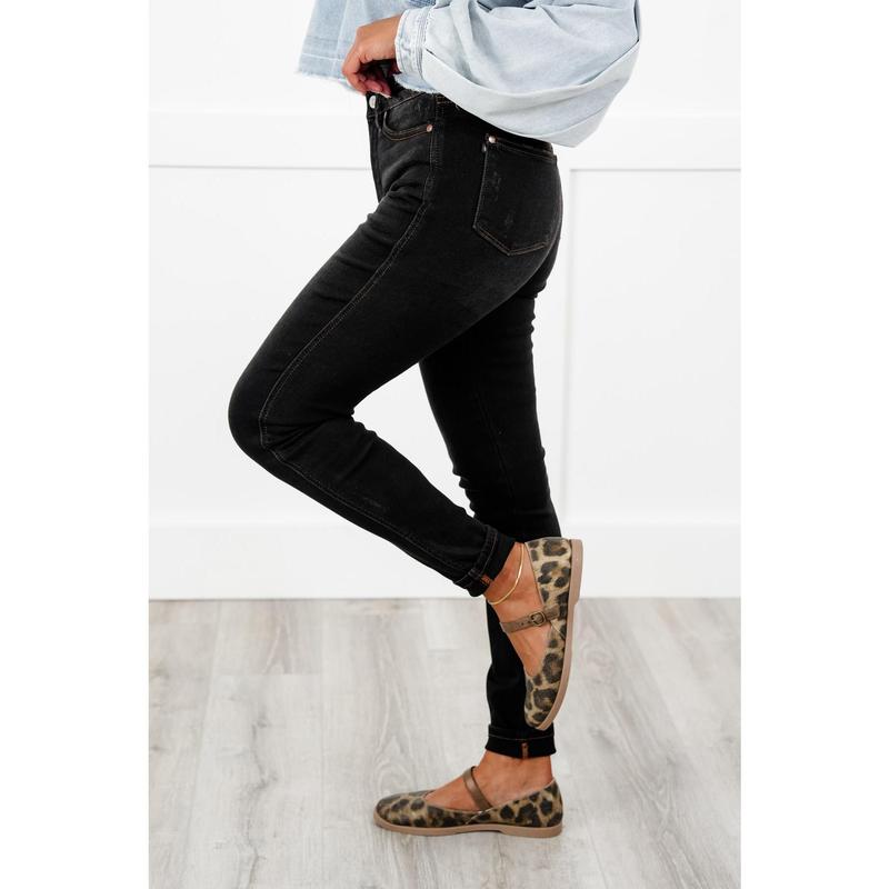 Judy Blue Black Dog High Rise Black Wash with Contrast Thread Tummy Control Skinny Jeans