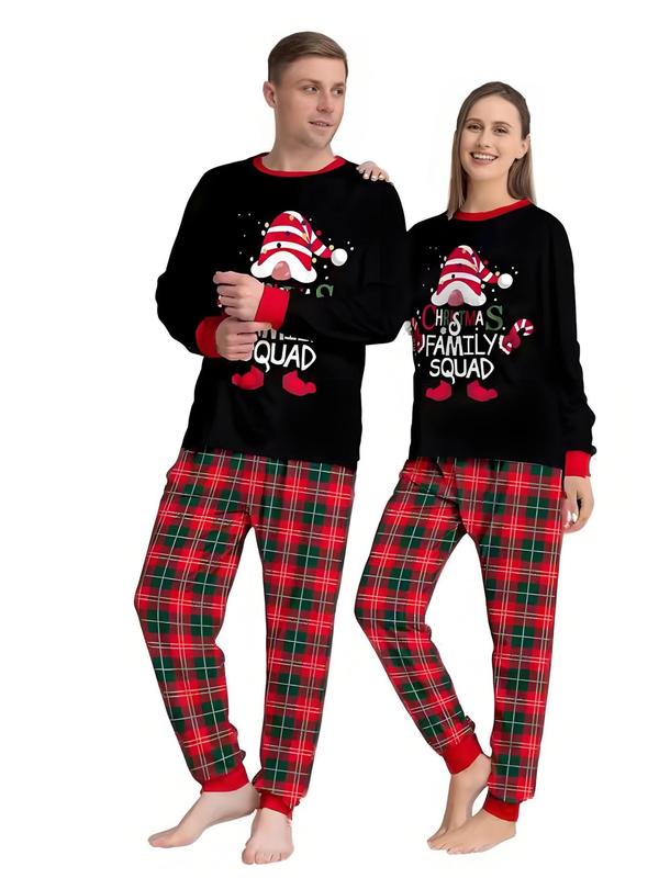 Couple Christmas Print Long Sleeve Sleep Tee & Jogger Pants Pajama Two-Piece Set, Casual Comfy Round Neck Top & Elastic Waist Trousers Matching Pajamas Pj Set, Christmas Pajamas, Couple's Sleepwear & Loungewear