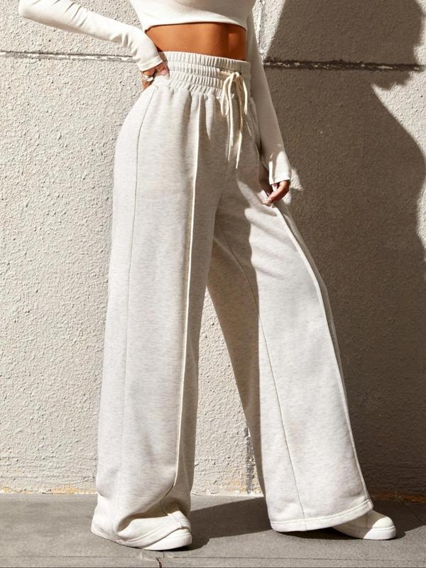 Women's Drawstring High Waist Wide Leg Pants, Casual Comfy Solid Trousers for Fall, Women's Bottoms for Daily Wear, Downtown Girl Clothes  Preppy 80s Clothes