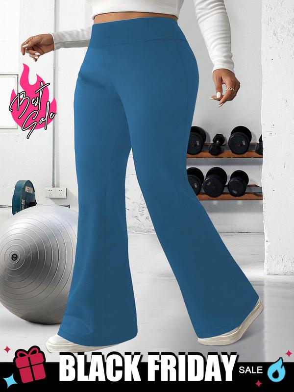  Solid High Waist Flare Leg Leggings, Casual Pants Comfy High Stretch Bell Bottom Trousers for Daily Wear, Women's Bottoms for Summer, Summer Outfits, Plus Size Fall Clothing, Gift Set