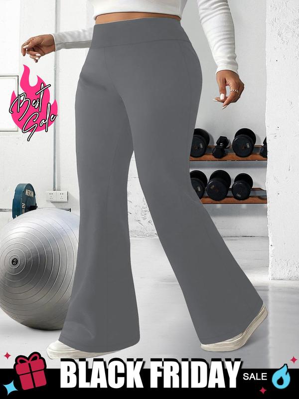  Solid High Waist Flare Leg Leggings, Casual Pants Comfy High Stretch Bell Bottom Trousers for Daily Wear, Women's Bottoms for Summer, Summer Outfits, Plus Size Fall Clothing, Gift Set