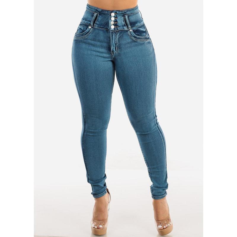 Butt Lift Super High Waist Skinny Jeans Med Sand Wash