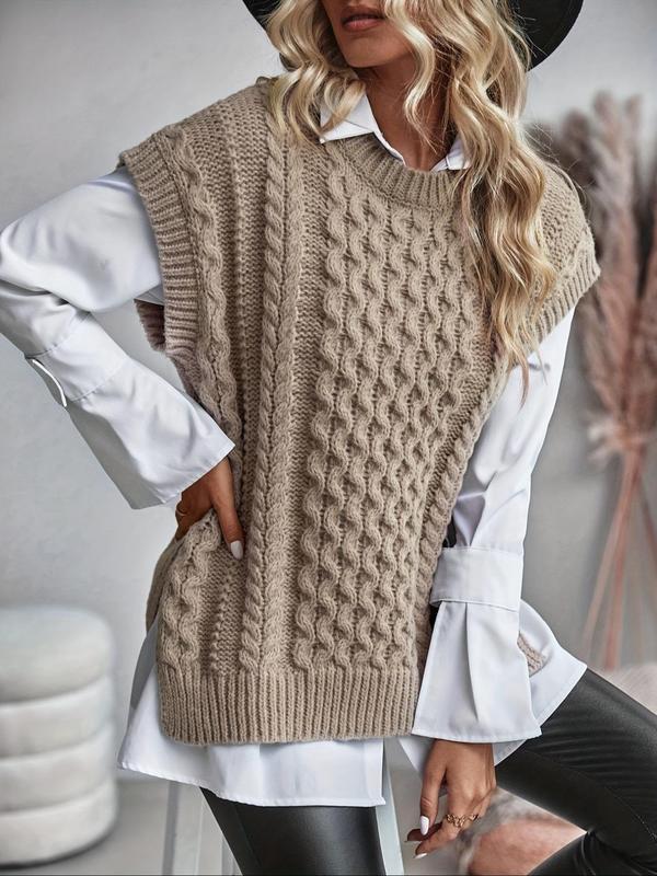 Women's Plain Sweater Vest, Casual Sleeveless Round Neck Jumper Vest for Fall & Winter, Women's Knitwear for Daily Wear