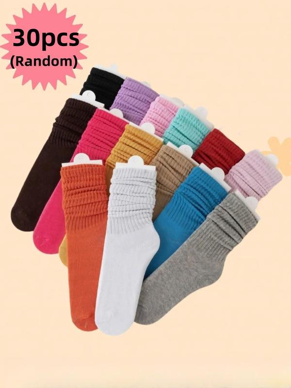 Women's Solid Crew Slouch  Socks, Casual Soft Comfy Breathable Mid-calf Socks for Daily Wear, Women's Socks for All Seasons