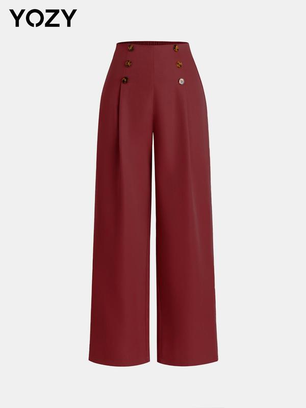 YOZY Christmas Deals, [6 colors] Plain Pocket Elastic Waist Wide Leg Pants, Casual High Waist Trousers, 2024 Women's All Season Outfits for Daily Wear, Christmas 2024 Trend, Fall & Winter Clothes