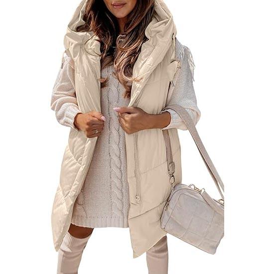 Goranbon Womens Winter Hooded Puffer Vest Side Zip up Cotton Padded Jacket Coat