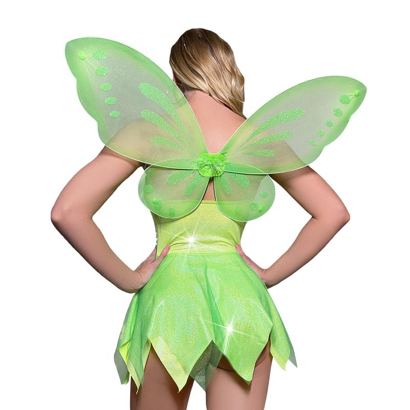 Womens Halloween Forest Fairy Tinkerbell Cosplay Dress Up Costume Sequin Dress Outfits Halloween Elf Dress with Wings Womenswear Accessories