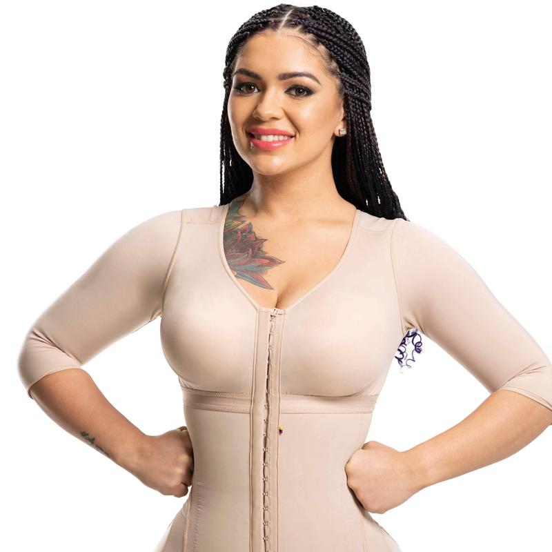 Short Sleeve Full Body Fajas Stretch Tummy Control Shapewear Colombianas Waist Trainer three-row buckle Bodysuits Butt Lifter Women's Solid Strapless Shapewear Bodysuit Mid Thigh Full Bodysuit