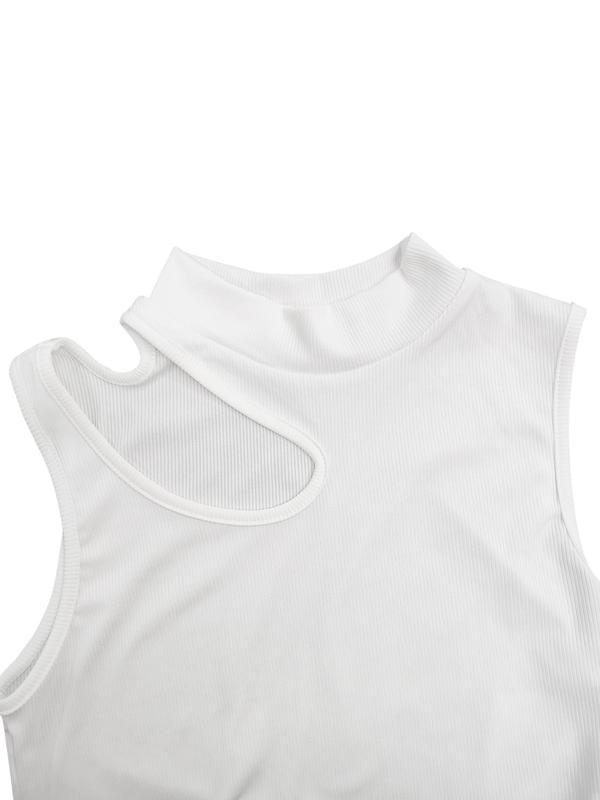 Women's Plain Cut Out Mock Neck Crop Tank Top, Casual Comfort Basic Minimalist Sleeveless Cropped Top for Summer, Back To School Clothes, Lady's Top for Daily Wear, Womenswear, 90s Clothes