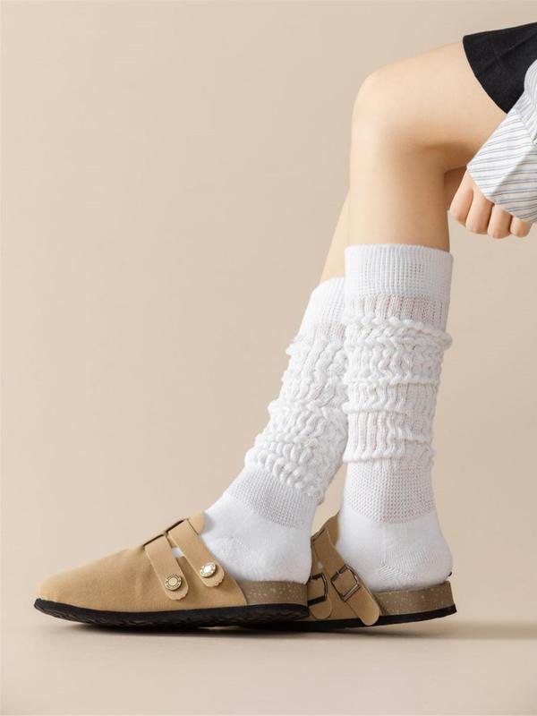 Women's Solid Over The Calf Socks, Casual Comfy Breathable Socks for Daily Wear, Women's Socks for Fall & Winter