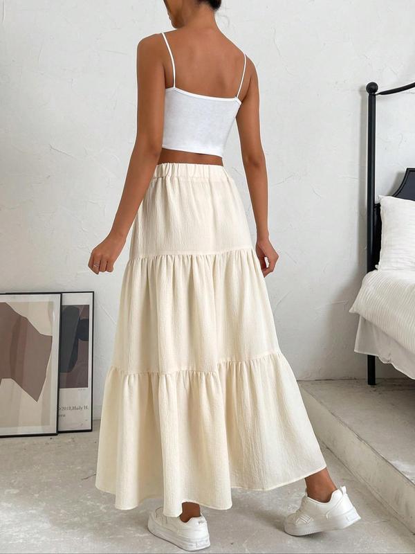 Women's Plain Ruffle Hem Tiered Layer A Line Skirt, Casual High Waist Long Skirt for Daily Wear, Ladies Bottoms for All Seasons