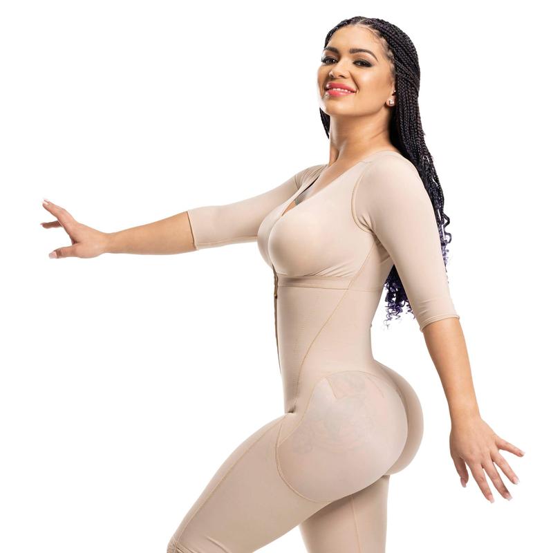 Short Sleeve Full Body Fajas Stretch Tummy Control Shapewear Colombianas Waist Trainer three-row buckle Bodysuits Butt Lifter Women's Solid Strapless Shapewear Bodysuit Mid Thigh Full Bodysuit