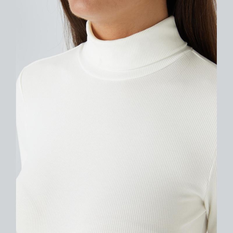 Halara Ribbed Knit High Neck Long Sleeve Button Work Bodysuit