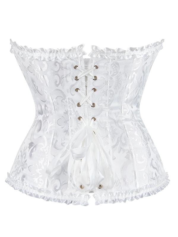 Women's Jacquard Lace Up Frill Trim Corset Structure Shapewear Tube Top, Elegant Button Front Tie Back Sweetheart Top for Daily Wear, Fashion Women's Shapewear for All Seasons