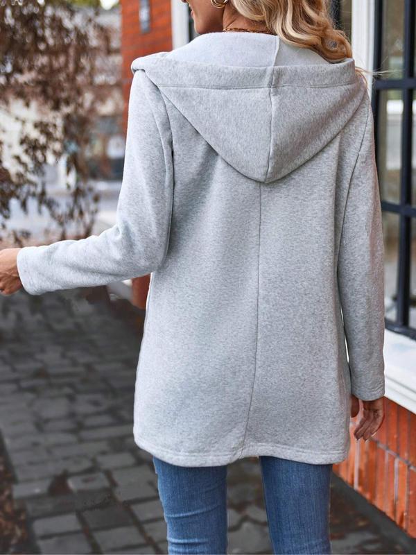 Women's Solid Zip Up Hooded Jacket, Casual Long Sleeve Pocket Outerwear for Fall & Winter, Ladies Clothes for Daily Wear