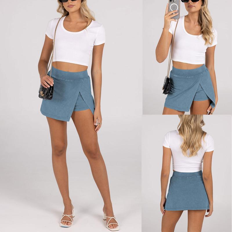 Tanming Mini Skirts for Women High Waist Split Hem Casual Fitted Athletic Bodycon Skort Skirts with Shorts