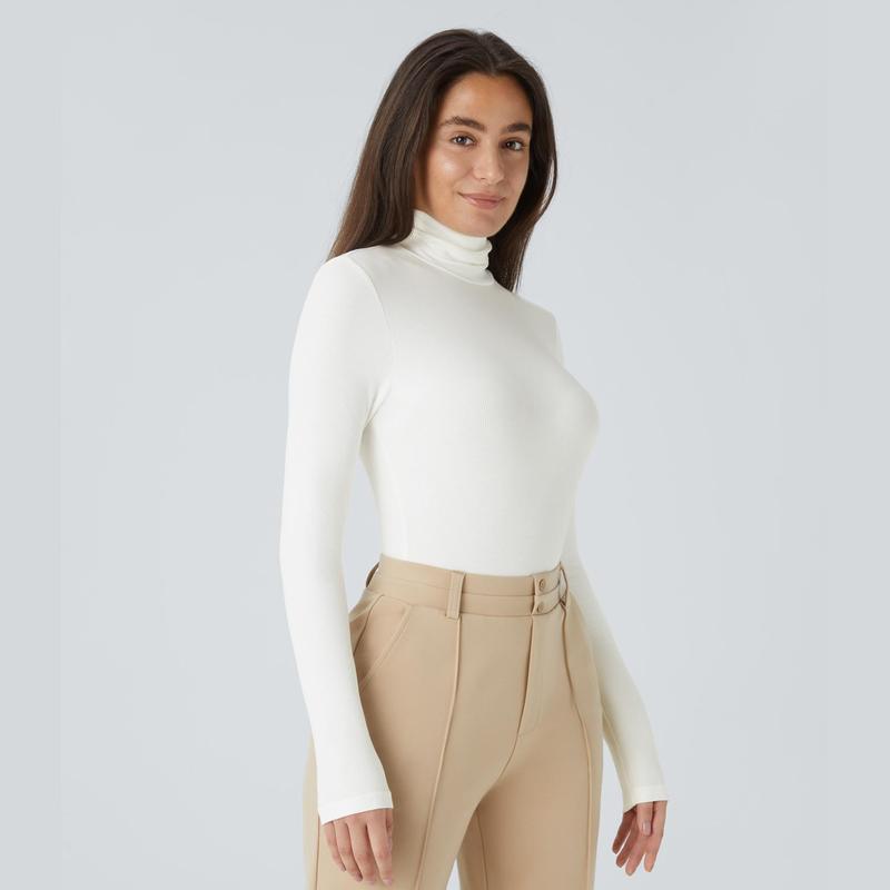 Halara Ribbed Knit High Neck Long Sleeve Button Work Bodysuit