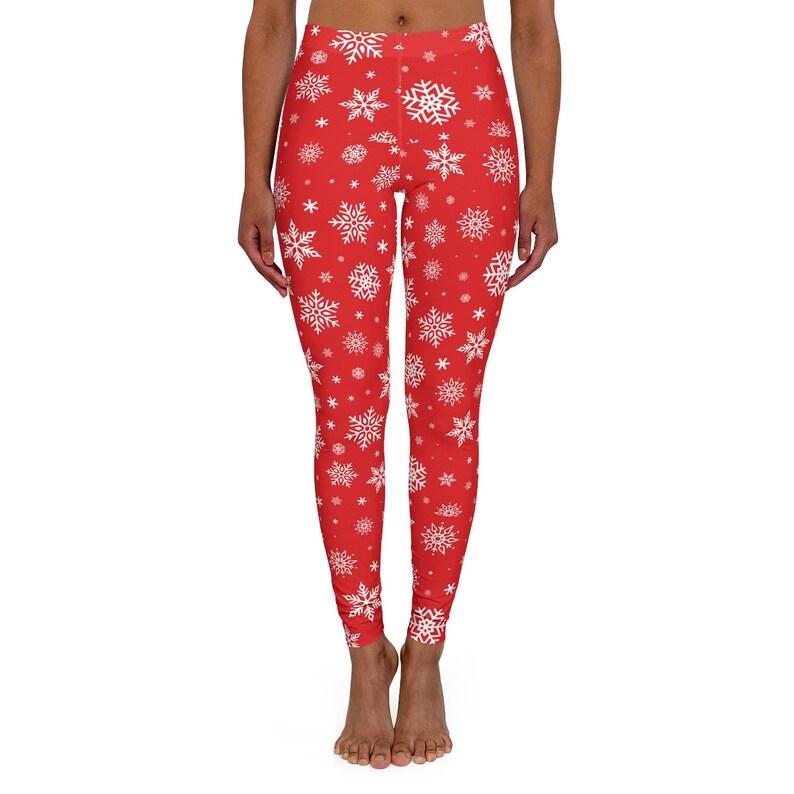 Christmas Women's Spandex Leggings - Christmas Leggings, Holiday Christmas Leggings, Snowflakes Buffalo Plaid Leggings for the Entire Family