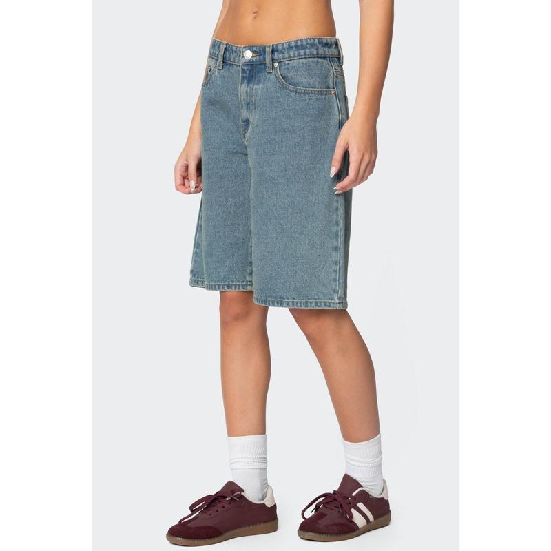 Oversized Low Rise Denim Bermuda Shorts