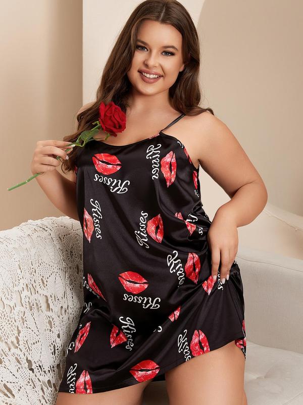 Plus Size Clothing Leopard Print Backless Cami Nightdress, Women's Plus Size Silk Satin Nightgown, Casual Comfy Spaghetti Strap Sleeveless PJ Dress for All Seasons