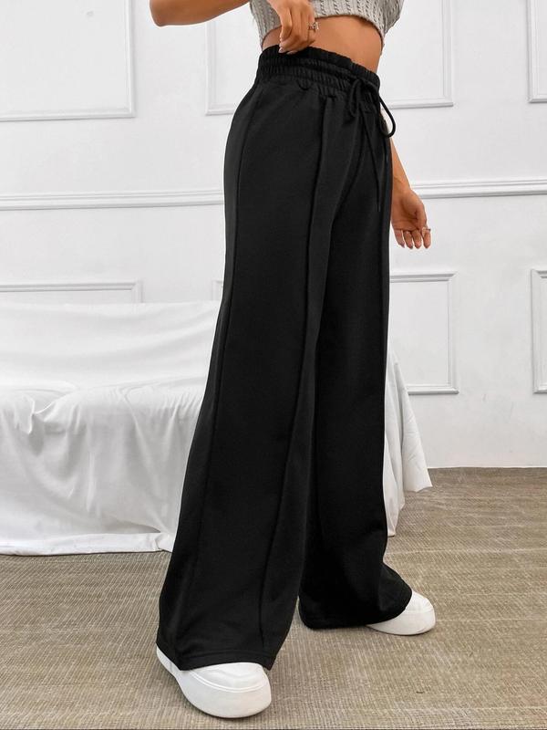 Women's Drawstring High Waist Wide Leg Pants, Casual Comfy Solid Trousers for Fall, Women's Bottoms for Daily Wear, Downtown Girl Clothes  Preppy 80s Clothes