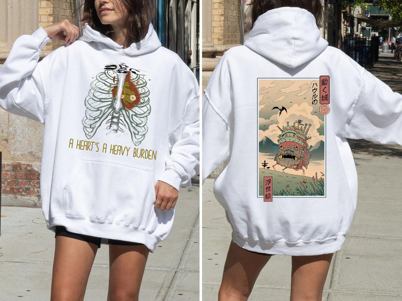 Anime | A Heart's A Heavy Burden 2 Sided Hoodie, Sweatshirt, Tshirt, Howls Moving Castle Shirt, Studio Ghibli, Anime Hoodie, Anime Sweatshirt