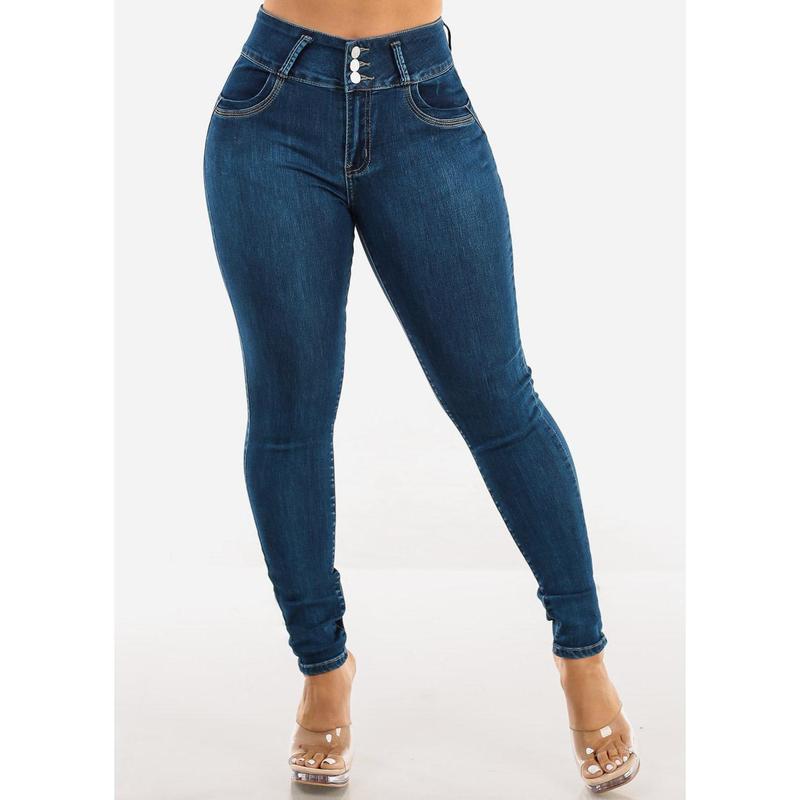 High Waist Butt Lift Skinny Jeans w Back Pocket Design