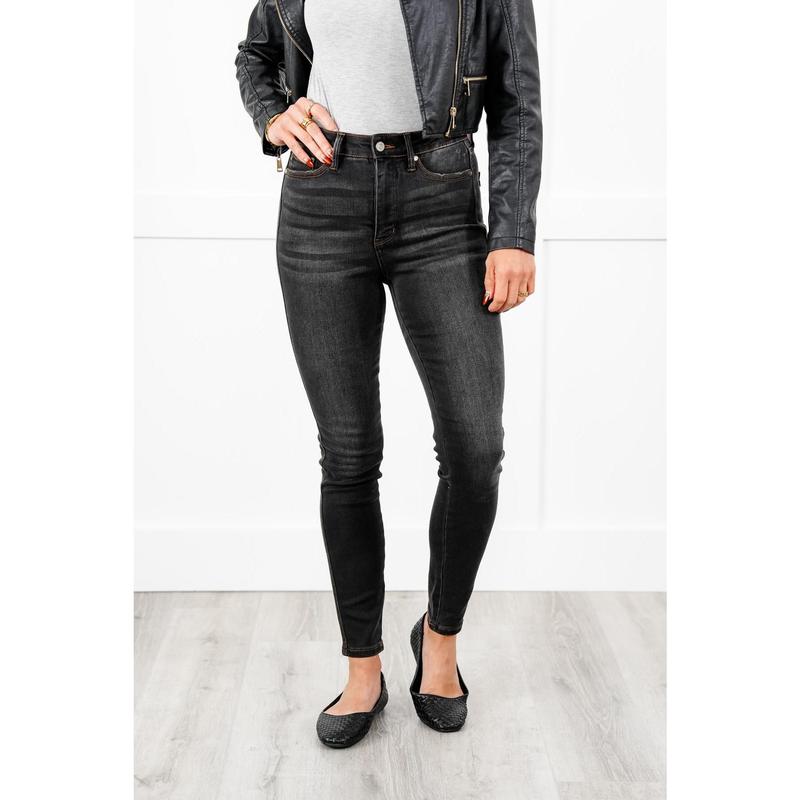 Judy Blue Black Dog High Rise Black Wash with Contrast Thread Tummy Control Skinny Jeans