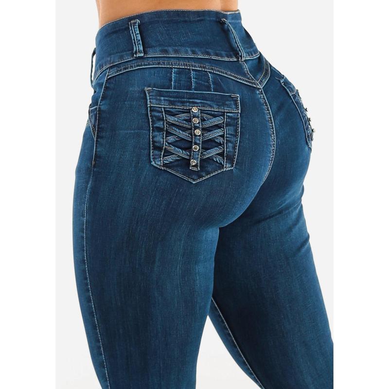 High Waist Butt Lift Skinny Jeans w Back Pocket Design