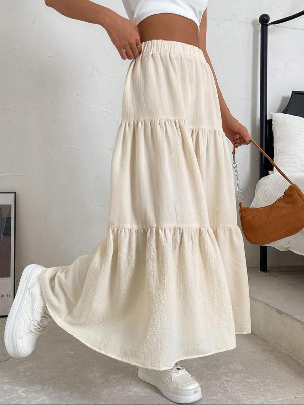 Women's Plain Ruffle Hem Tiered Layer A Line Skirt, Casual High Waist Long Skirt for Daily Wear, Ladies Bottoms for All Seasons