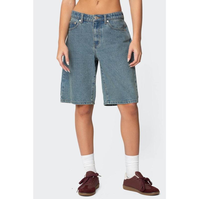 Oversized Low Rise Denim Bermuda Shorts