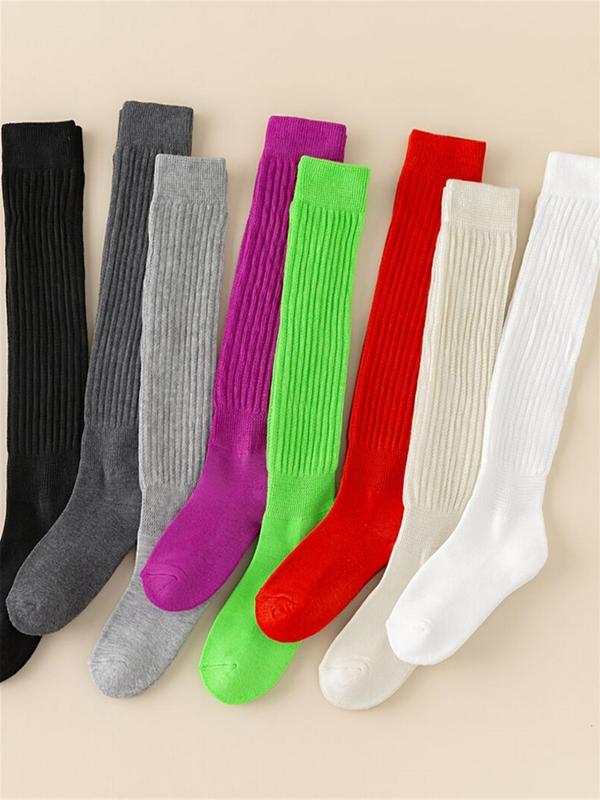 Women's Solid Over The Calf Socks, Casual Comfy Breathable Socks for Daily Wear, Women's Socks for Fall & Winter